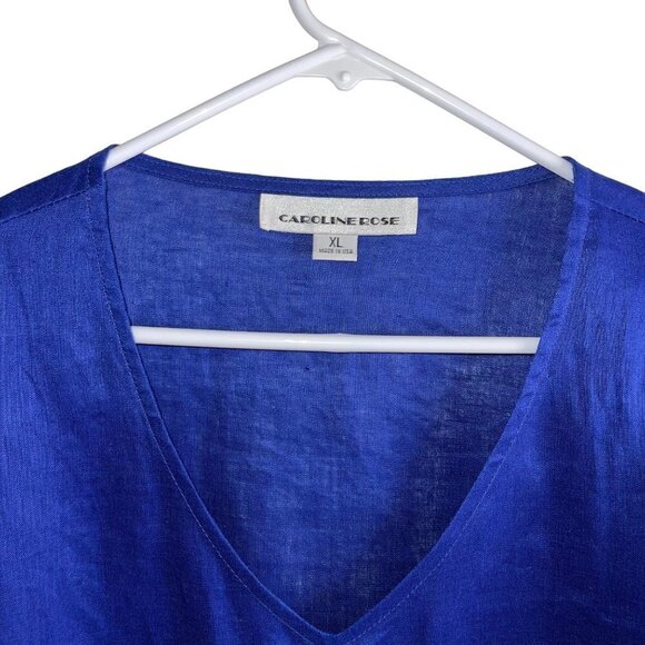 Caroline Rose Womens Tunic Size XL Blue Pure Linen Sharkbite Hem Made In USA - Picture 5 of 8